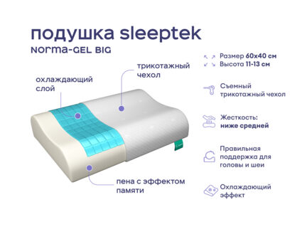 Одеяло Димакс Лебяжий пух всесезонное + подушка Sleeptek Norma-GEL BIG 1473